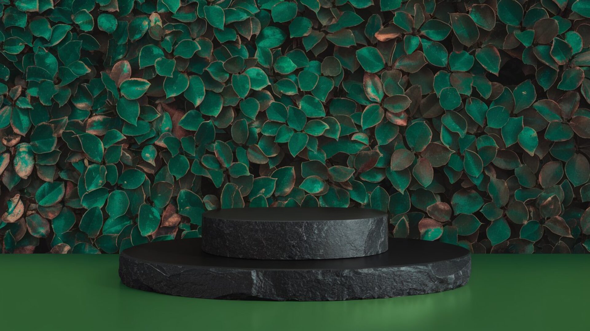 luxury-natural-stone-podium-with-leaves-rock-pedestal-for-product-display-stand-display-podium-green-forest-background-rock-stage-cosmetic-showcase-empty-podium-tropical-podium-display-mockup