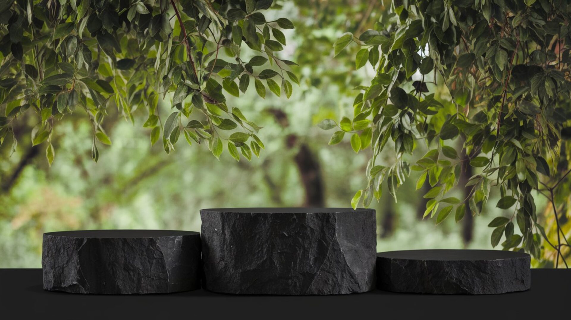luxury-natural-stone-podium-with-leaves-rock-pedestal-for-product-display-stand-display-podium-green-forest-background-rock-stage-cosmetic-showcase-empty-podium-tropical-podium-display-mockup