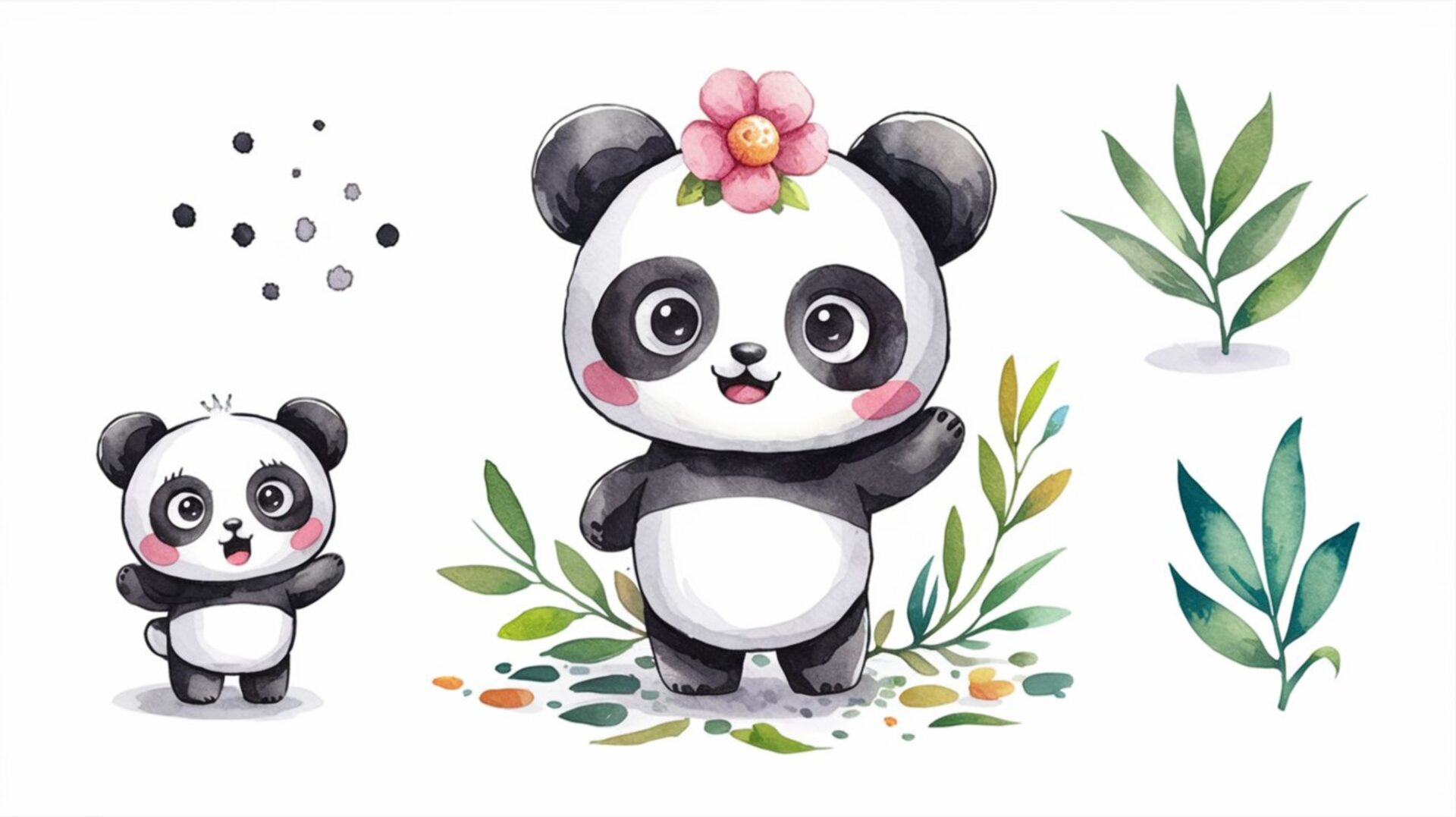 hand-drawn-panda-watercolor-illustrations-watercolor-panda-clip-art-floral-panda-artwork-panda-watercolor-elements-panda-clipart