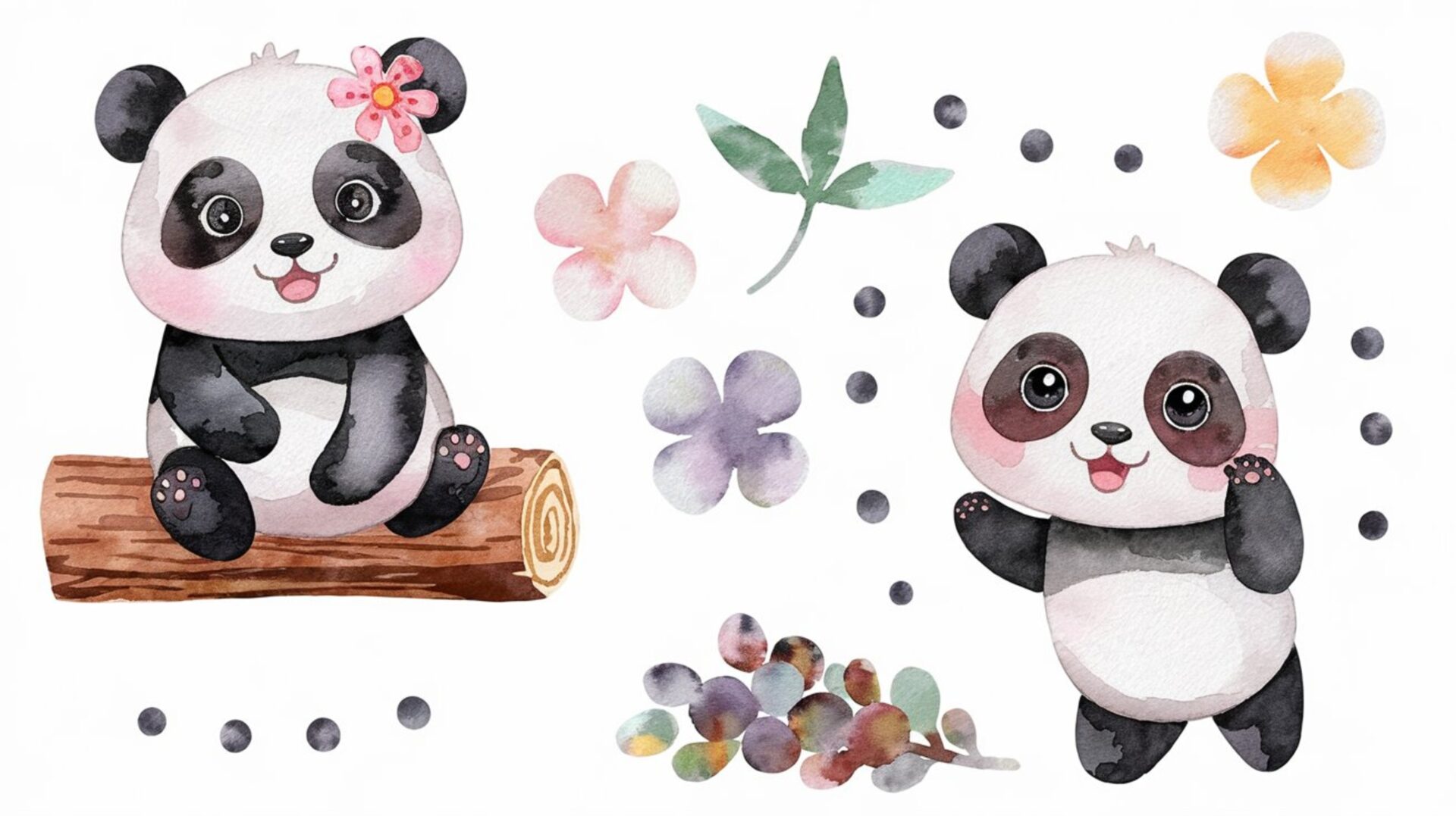 hand-drawn-panda-watercolor-illustrations-watercolor-panda-clip-art-floral-panda-artwork-panda-watercolor-elements-panda-clipart